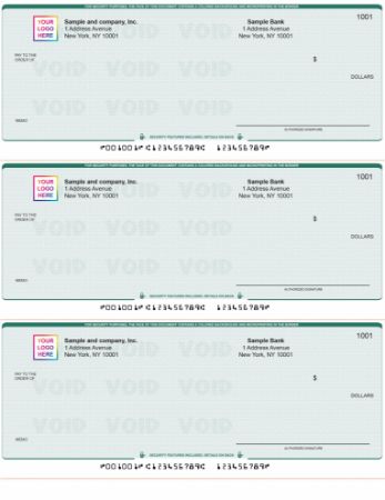 Sheet of three business checks, each with a memo line where a paid in full on a check note would go