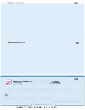 Business checks with the check on the bottom and a detachable top section for notes and records