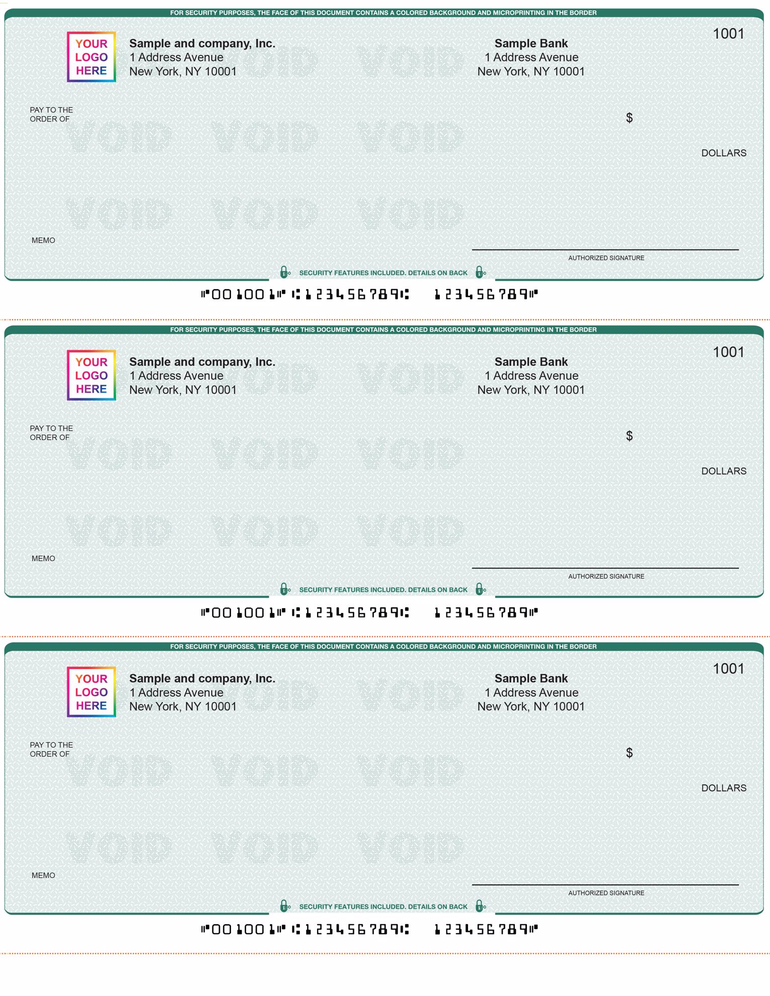 Linen Green Security Check Design ABC Business Checks For QuickBooks ...