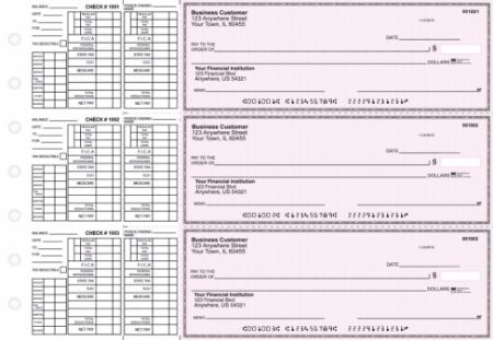 Manual payroll business checks with stubs for a weekly or biweekly pay run