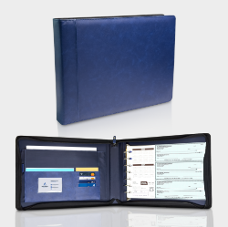 7 Ring Business Check Binder with Zipper - Blue